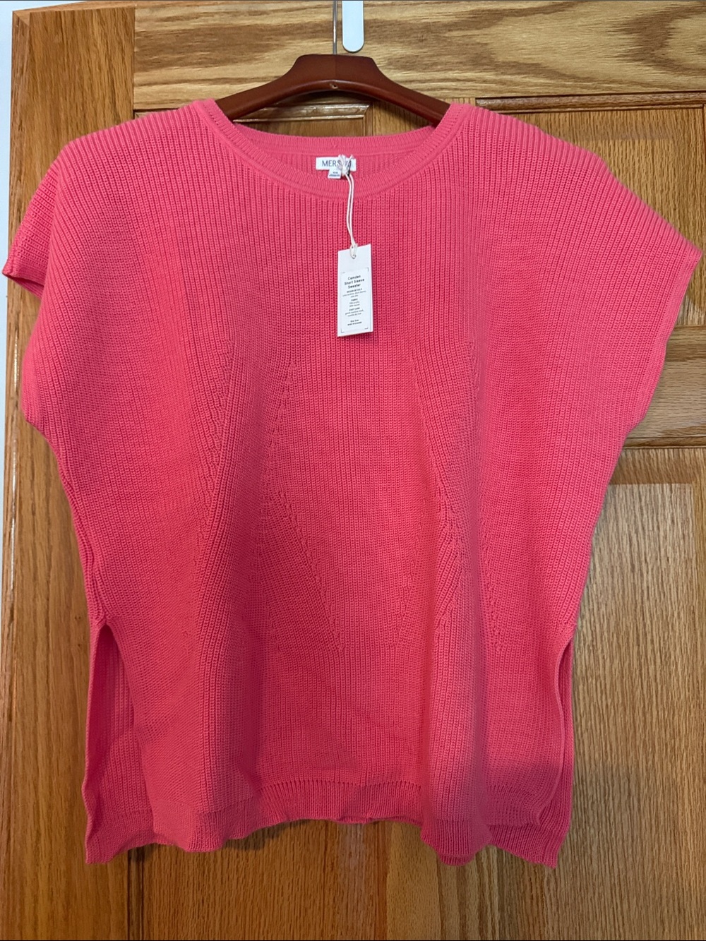 Versatile Coral Knit Short-Sleeve Sweater Top